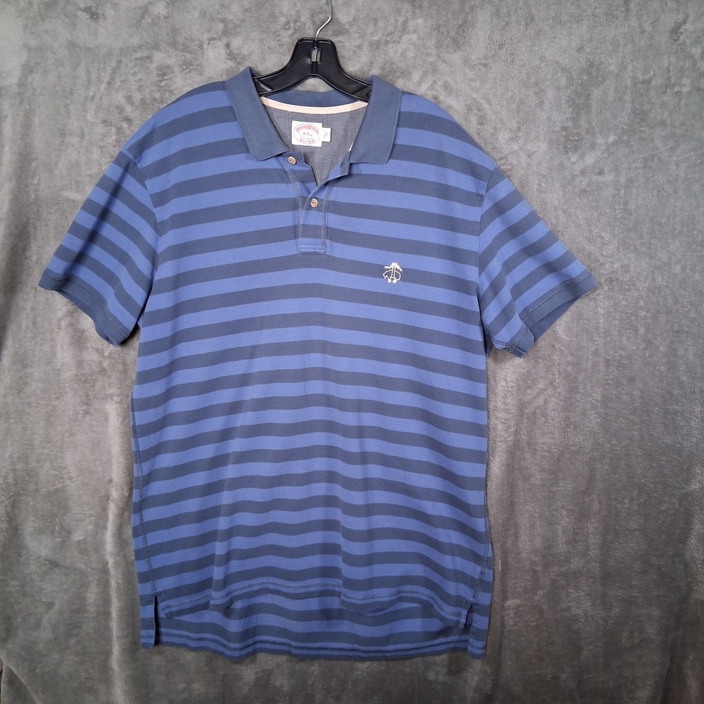 Vtg‎ Brooks Brothers Polo Shirt Mens XXL Blue Striped Stretch Fabric
